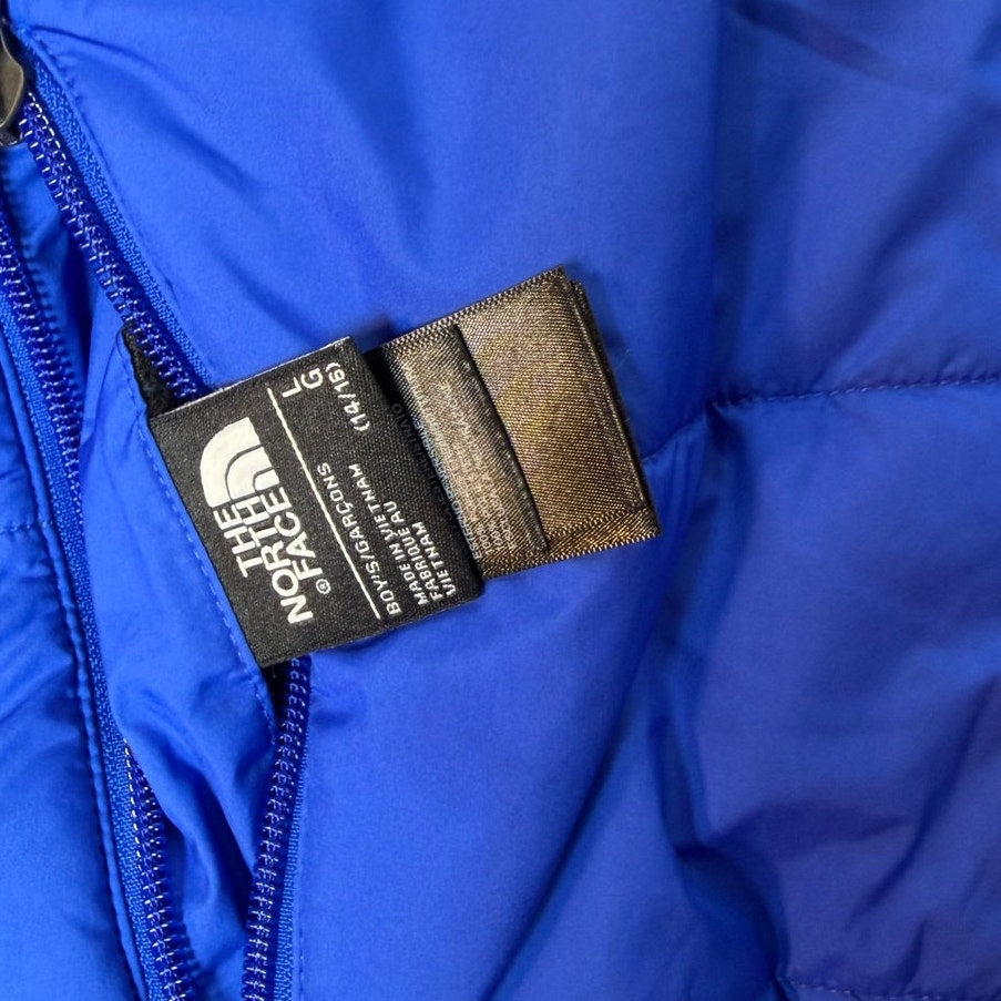 The North Face Boys Reversible Mount Chimborazo Puffer Jacket – Size Large – Blue / Black – Fleece Lined