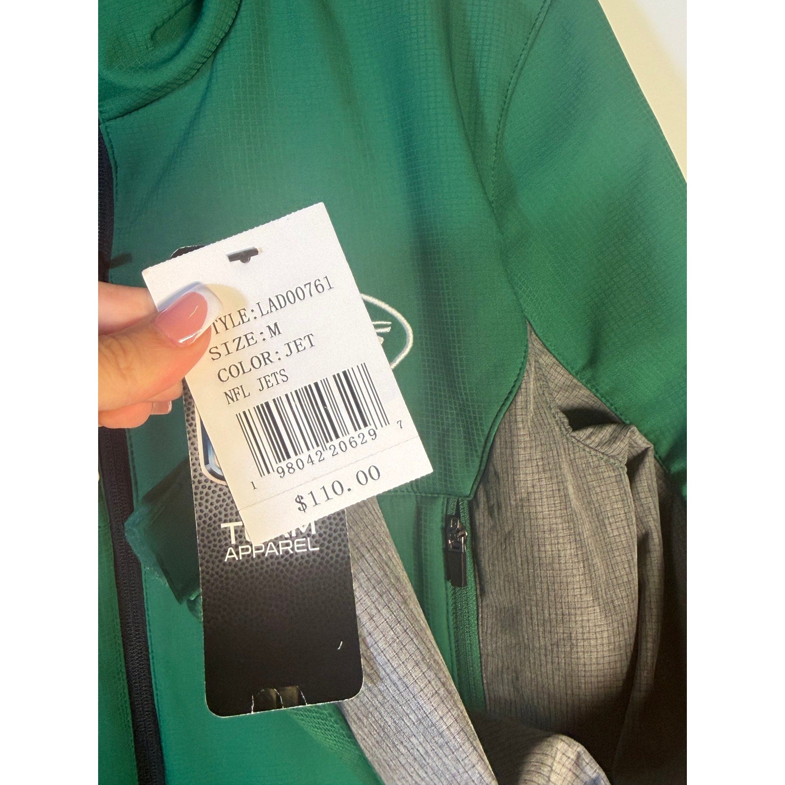 NFL New York Jets Full Zip Jacket Women's Medium Green Gray NWT Team Apparel