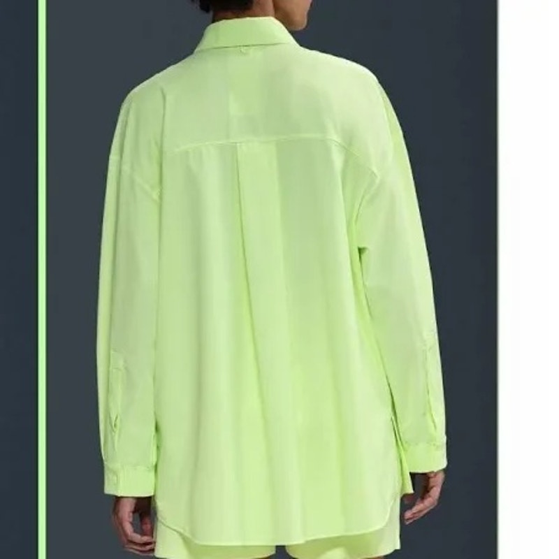 Nike 24.7 Women's New Venture Oversized Button-Up Shirt Neon Yellow Long Sleeve