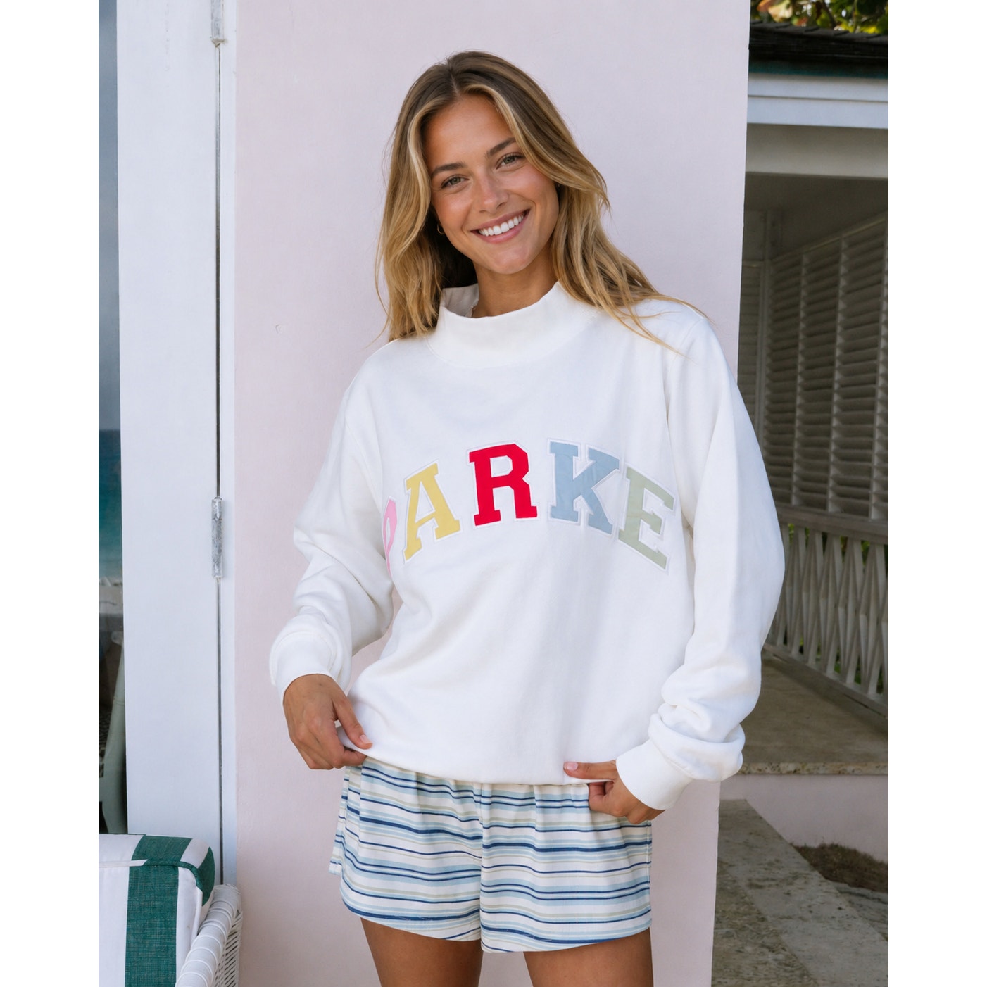 PARKE Heritage Varsity Mockneck Sweatshirt White Women's Pullover NWT M