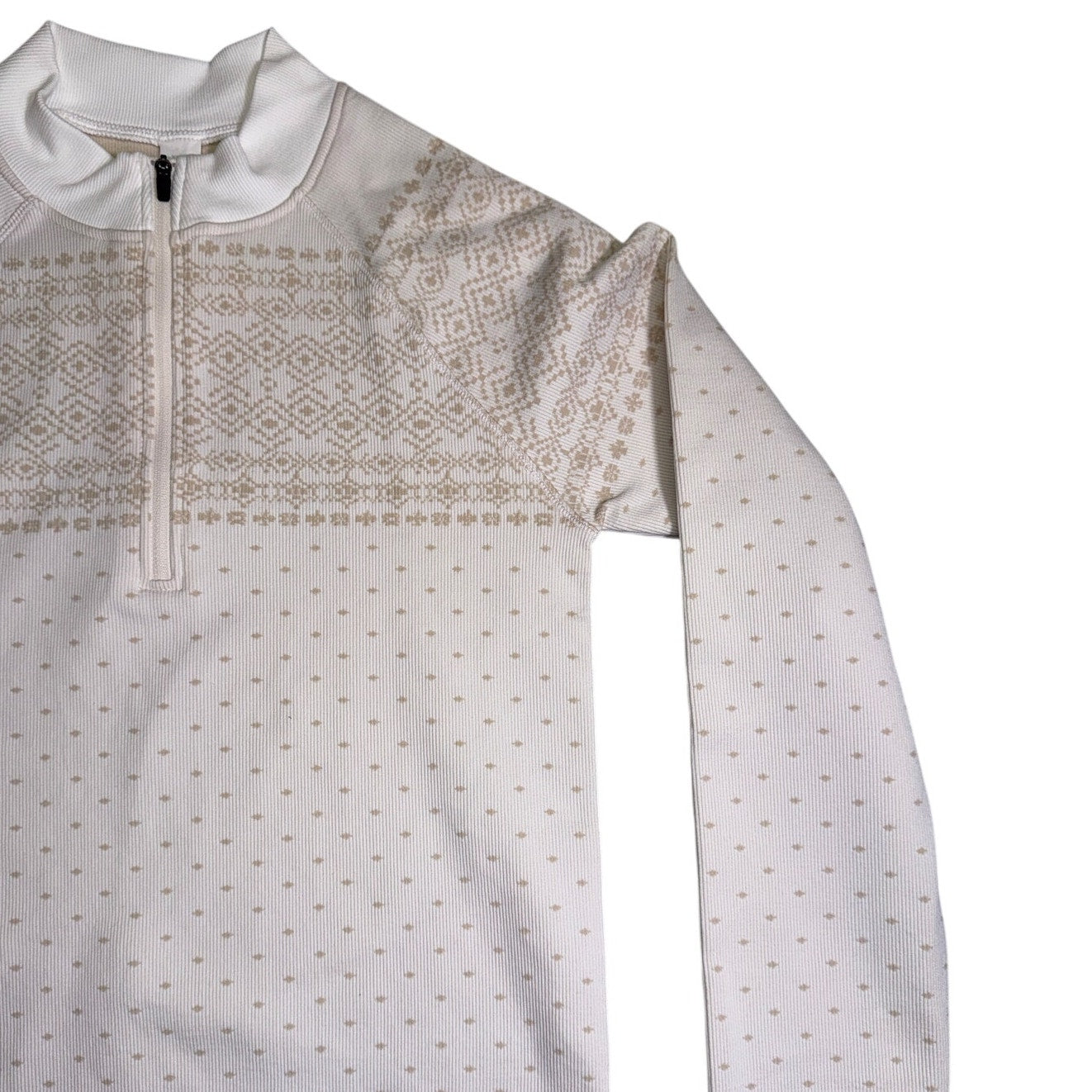 DSG Women’s Fair Isle Quarter-Zip Pullover Ivory Taupe Long Sleeve NWT Size S