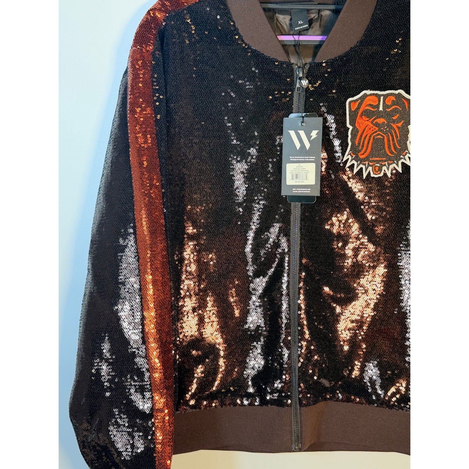 The Wild Collective Cleveland Browns Sequin Ombre Bomber Jacket – Women's XL – NWT