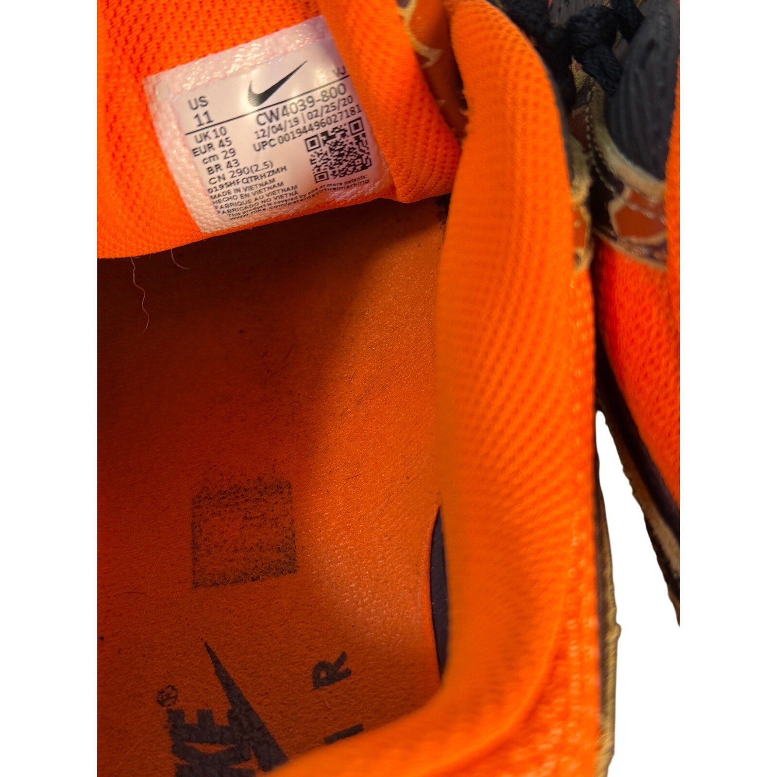 Nike Air Max 90 Orange Camo Black Sneakers Men's Size 11 CW4039-800
