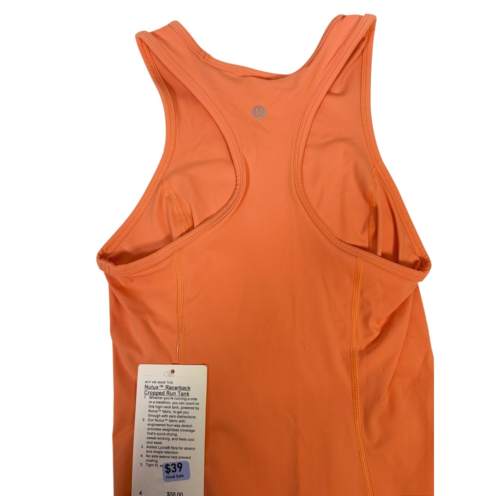 Lululemon Nulu Racerback Cropped Run Tank Women's Size 4 Coral NWT