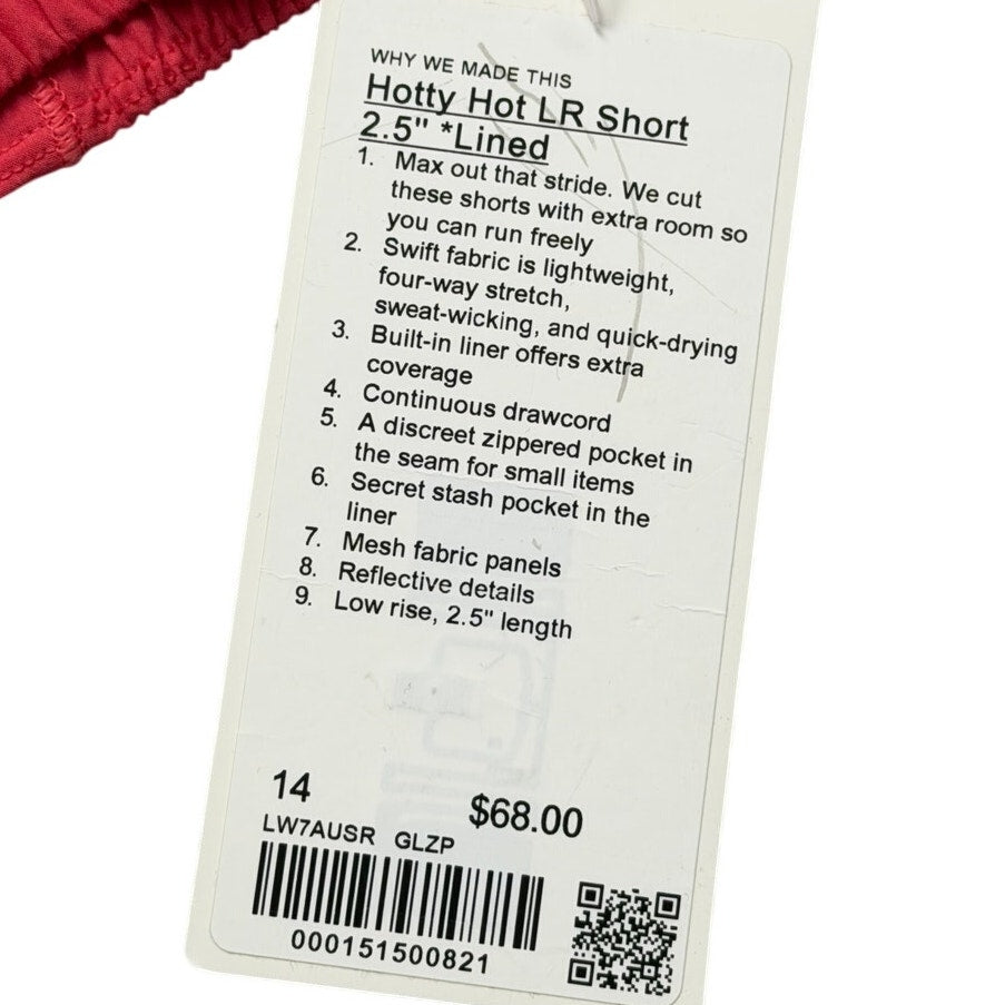 Lululemon Hotty Hot Short 2.5" – Size 14 – LIPG Lipgloss Pink – NWT – $68 Retail