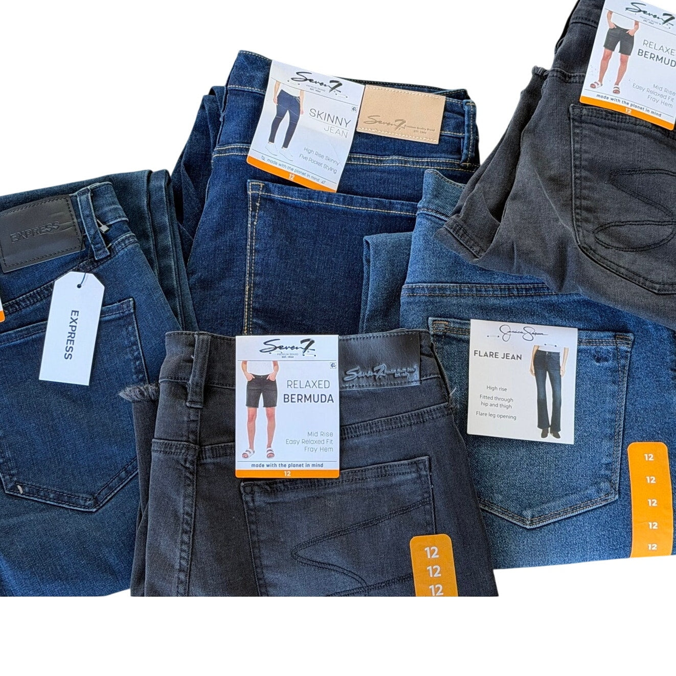 Women’s Size 12 Denim Bundle – NWT – Express / Seven7 / Jessica Simpson – 5 Piece Set