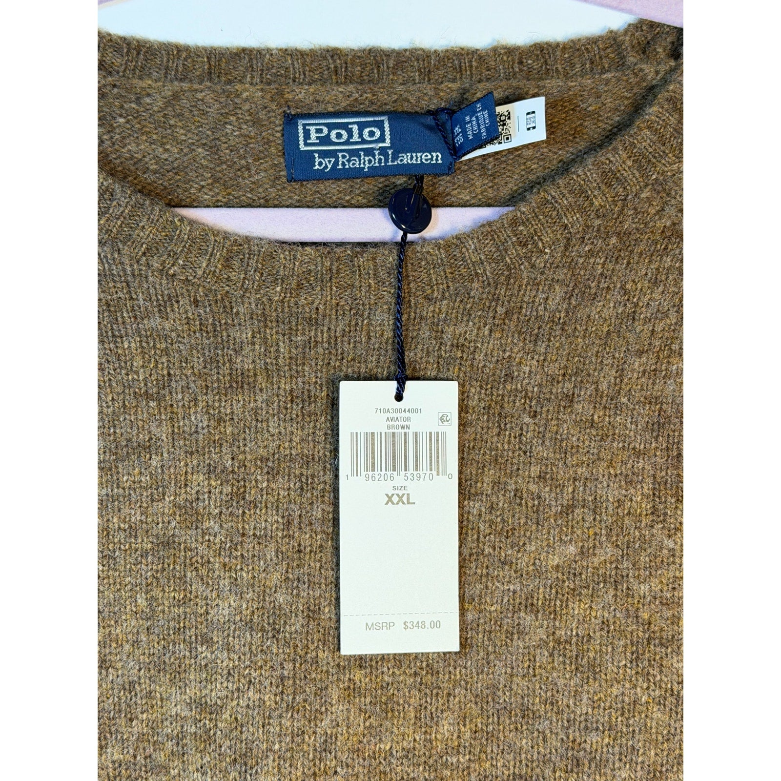 Polo Ralph Lauren Aviator Brown Crewneck Wool Sweater Men's XXL NWT