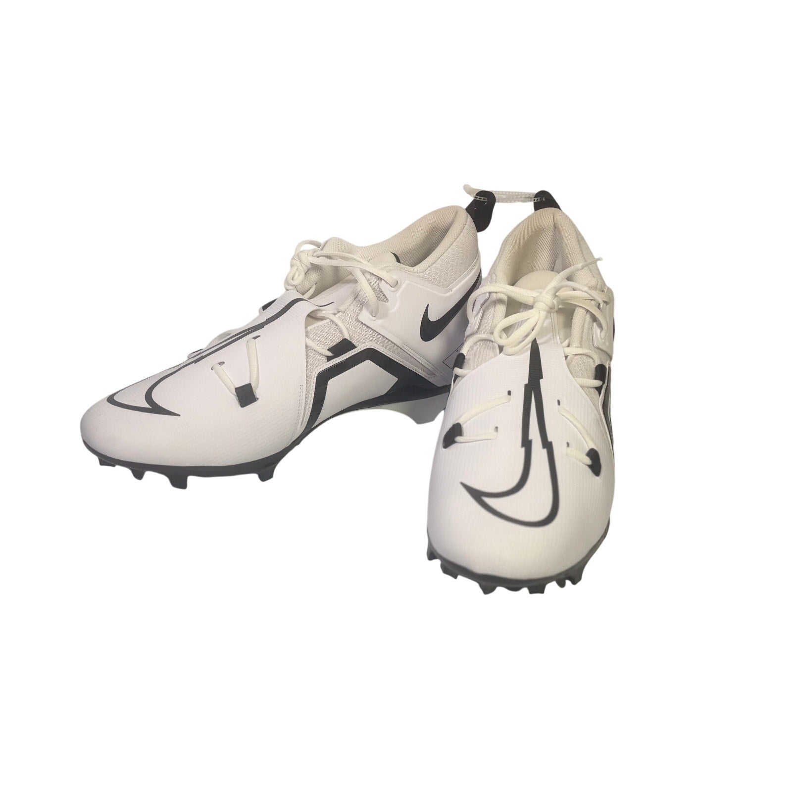Nike Alpha men's football cleats in white and black, size 17, showing the athletic cleat design and Nike branding.