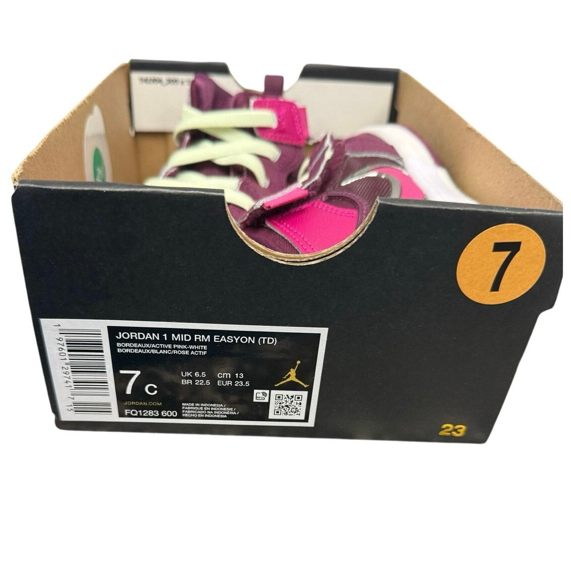 Jordan 1 Mid RM EasyOn (TD) – Toddler Size 7C – Bordeaux / Active Pink / White – FQ1283-600