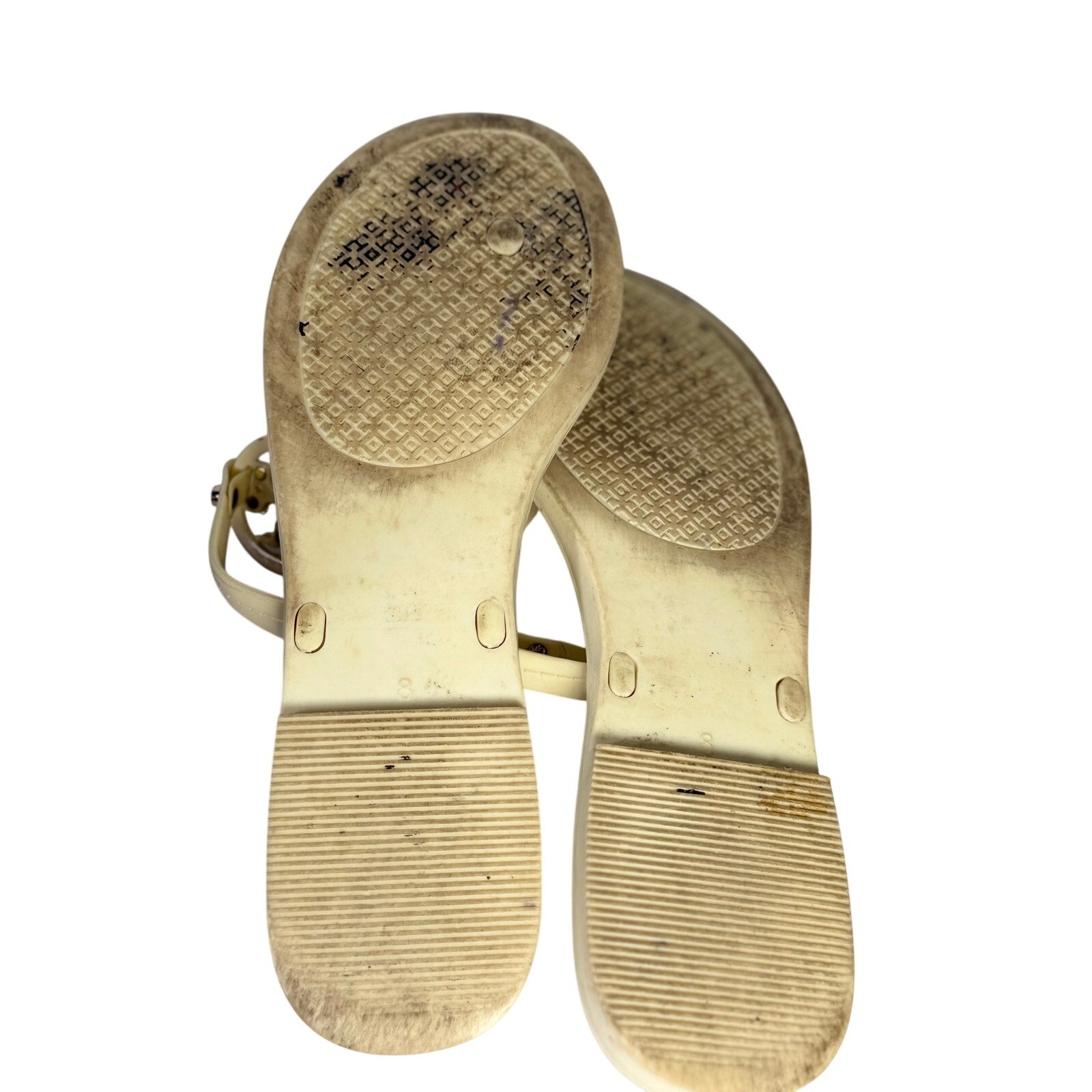 Tory Burch Miller Jelly Sandals Women's US 8 Ivory Cream Gold Logo Flip Flops