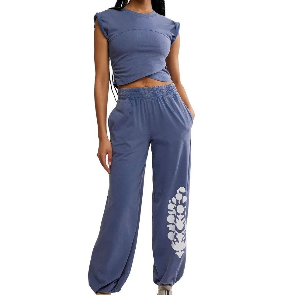 NWT Free People Hot Shot Crossover 2-Piece Set – Women’s Size L – Blue Indigo Combo