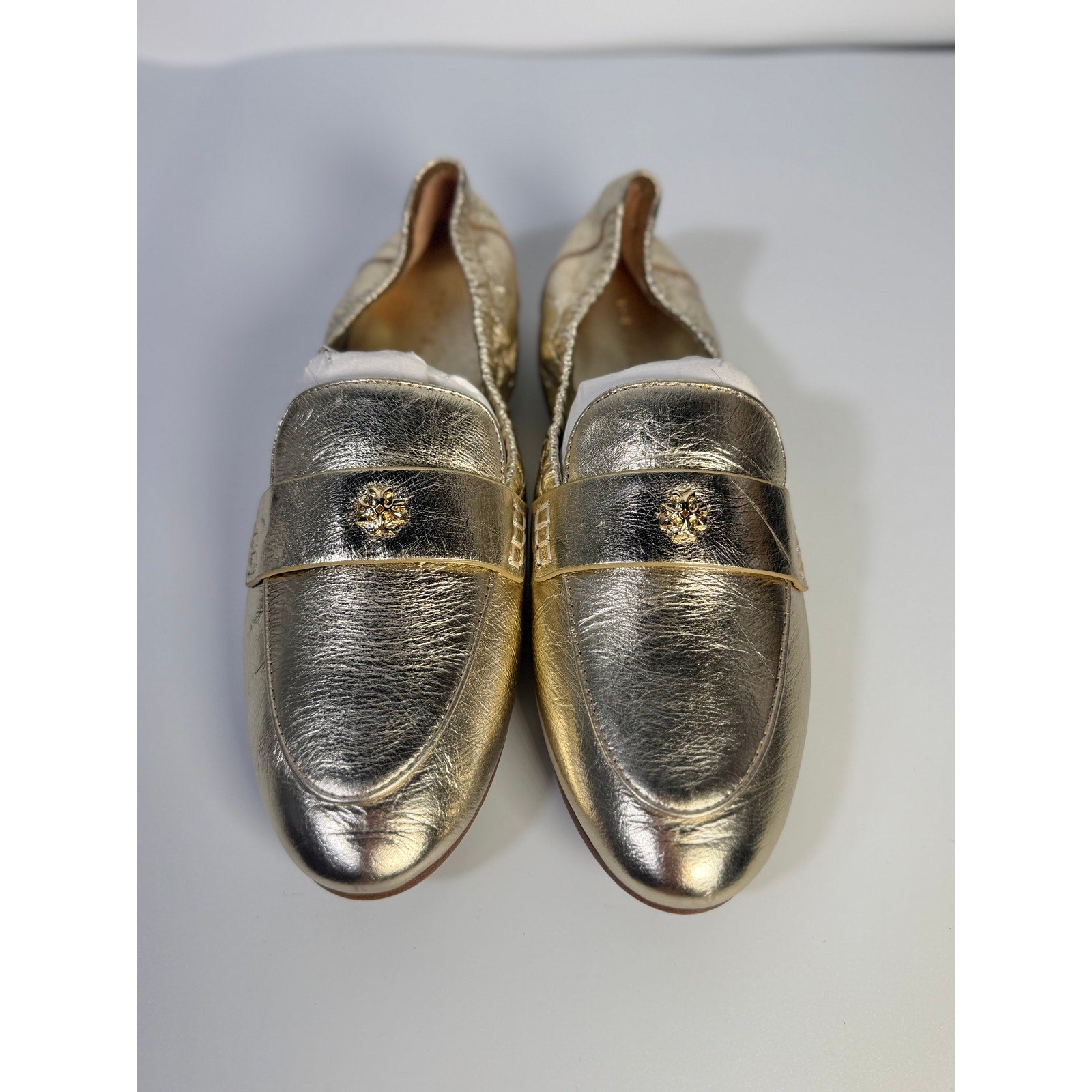 Tory Burch Women's Loafers Gold Metallic Leather Slip-On Flats Size 5M