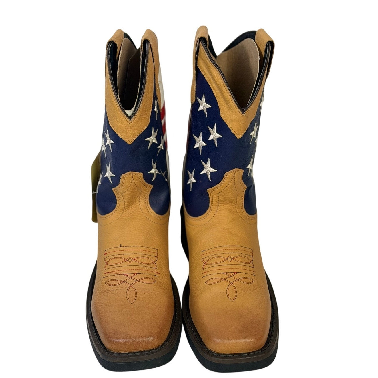 Patriotic American Flag Western Cowboy Boots Youth 5 1/2 M Tan Leather NWT