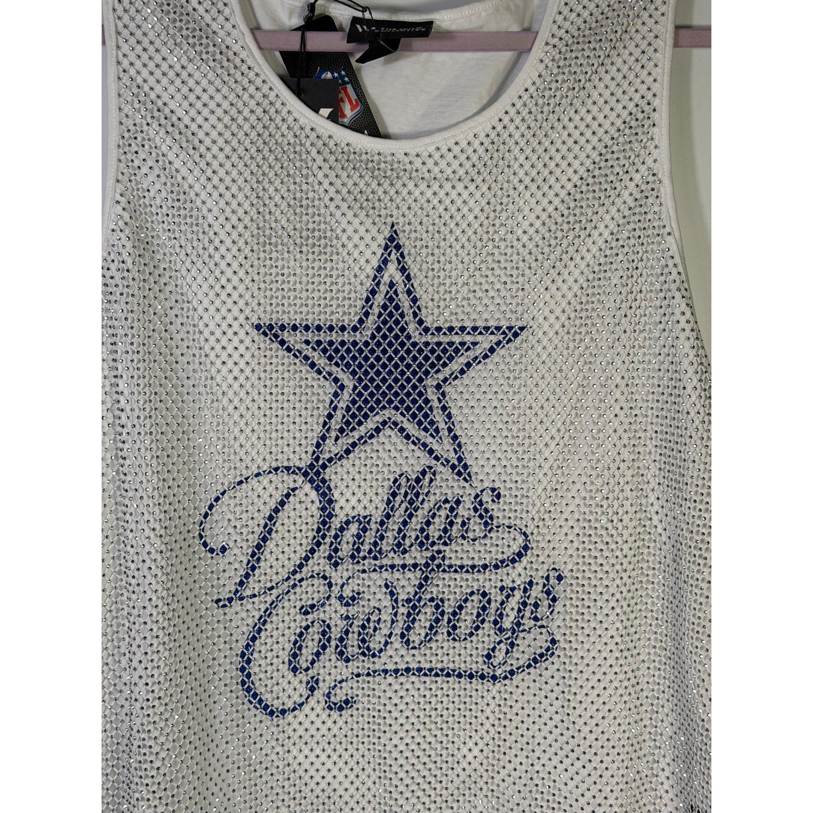 WEAR by Erin Andrews Dallas Cowboys Jeweled Mesh Tank White Women's 2XL NWT