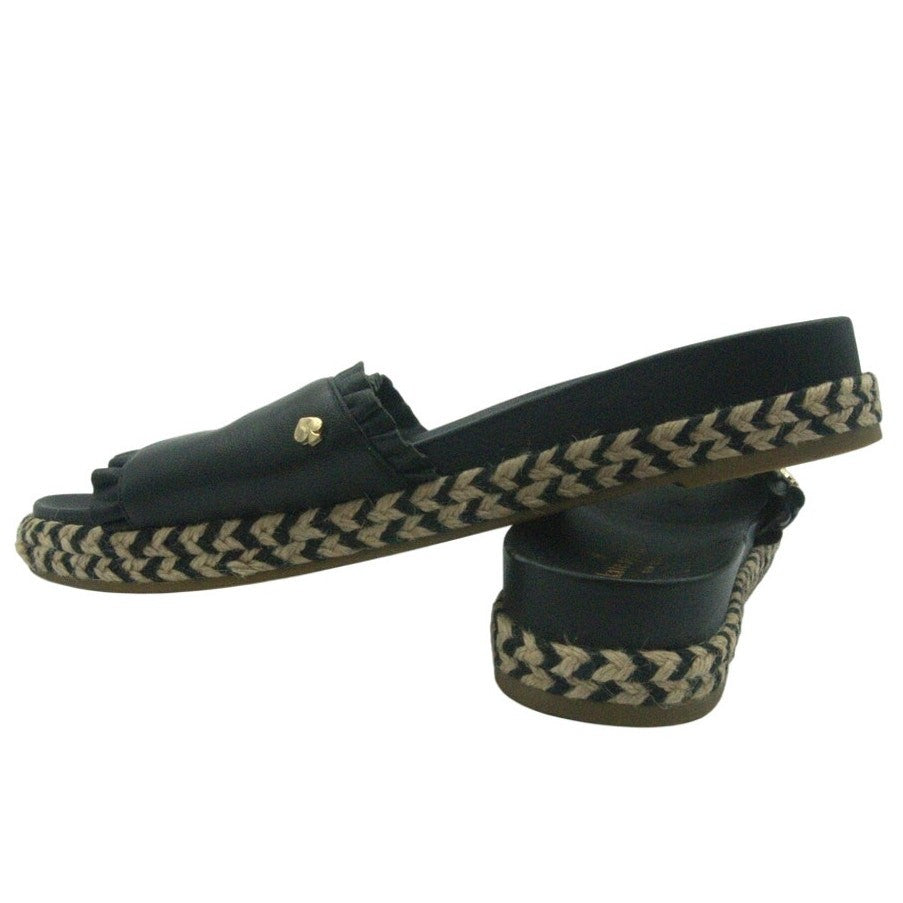 Kate Spade New York Espadrille Slide Sandals Ruffle Trim Black | Women’s 8.5W