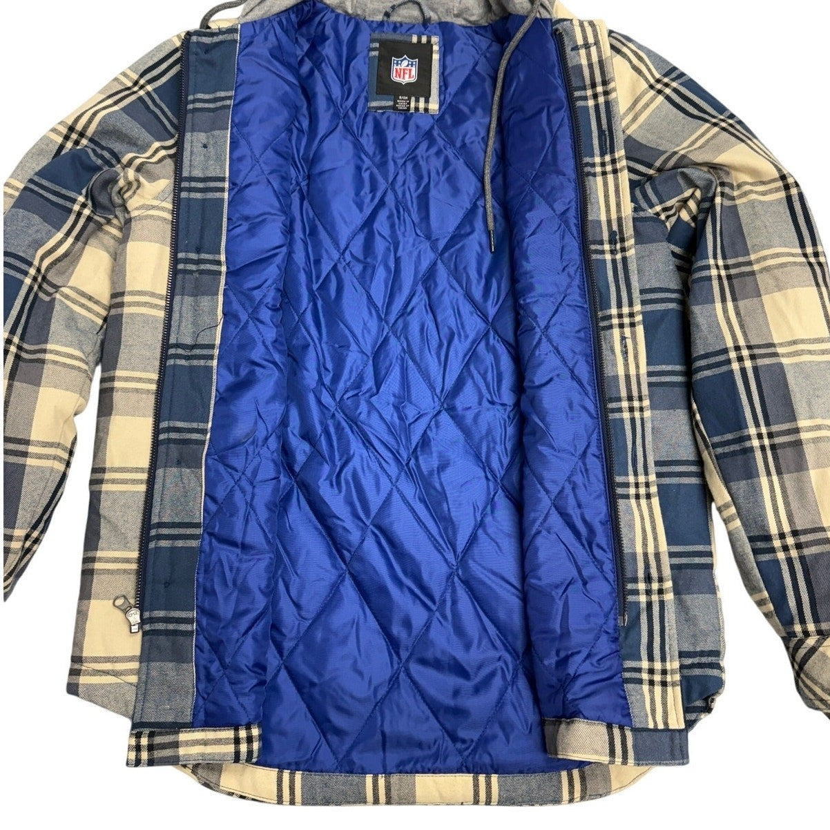 NFL New York Giants Hooded Flannel Jacket – Men’s Small – Quilted Lined