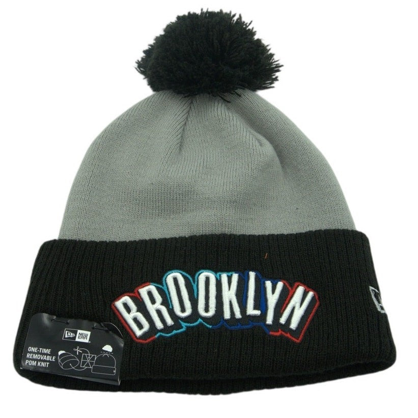 New Era Brooklyn Nets Knit Beanie w/ Removable Pom – Embroidered – NWT