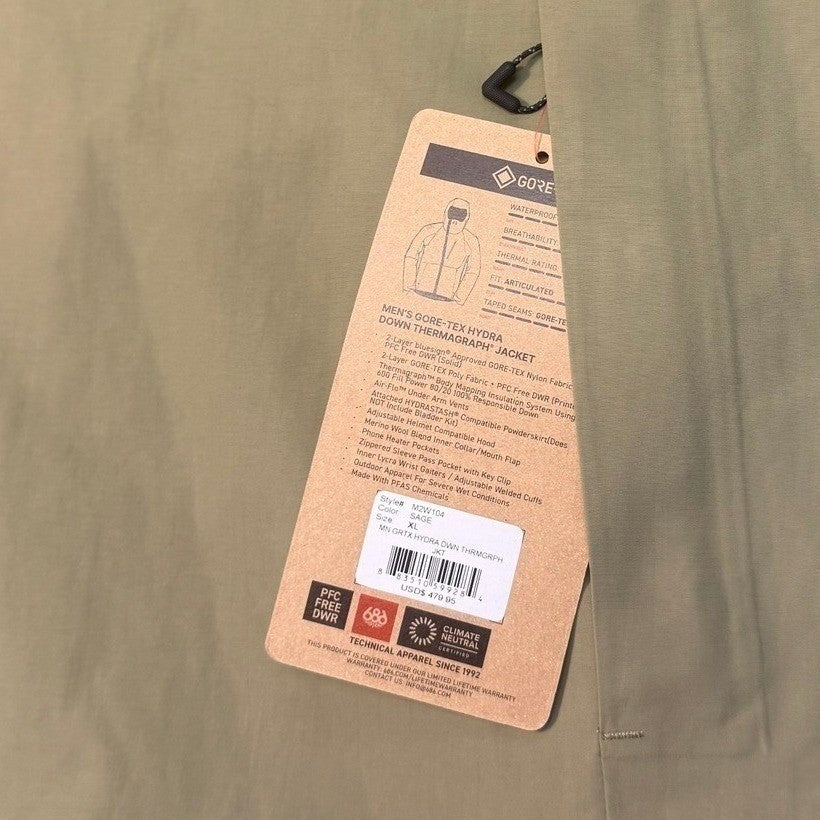 NWT 686 Men's Extra Large Gore-Tex Hydra Down Thermagraph Jacket (Sage)