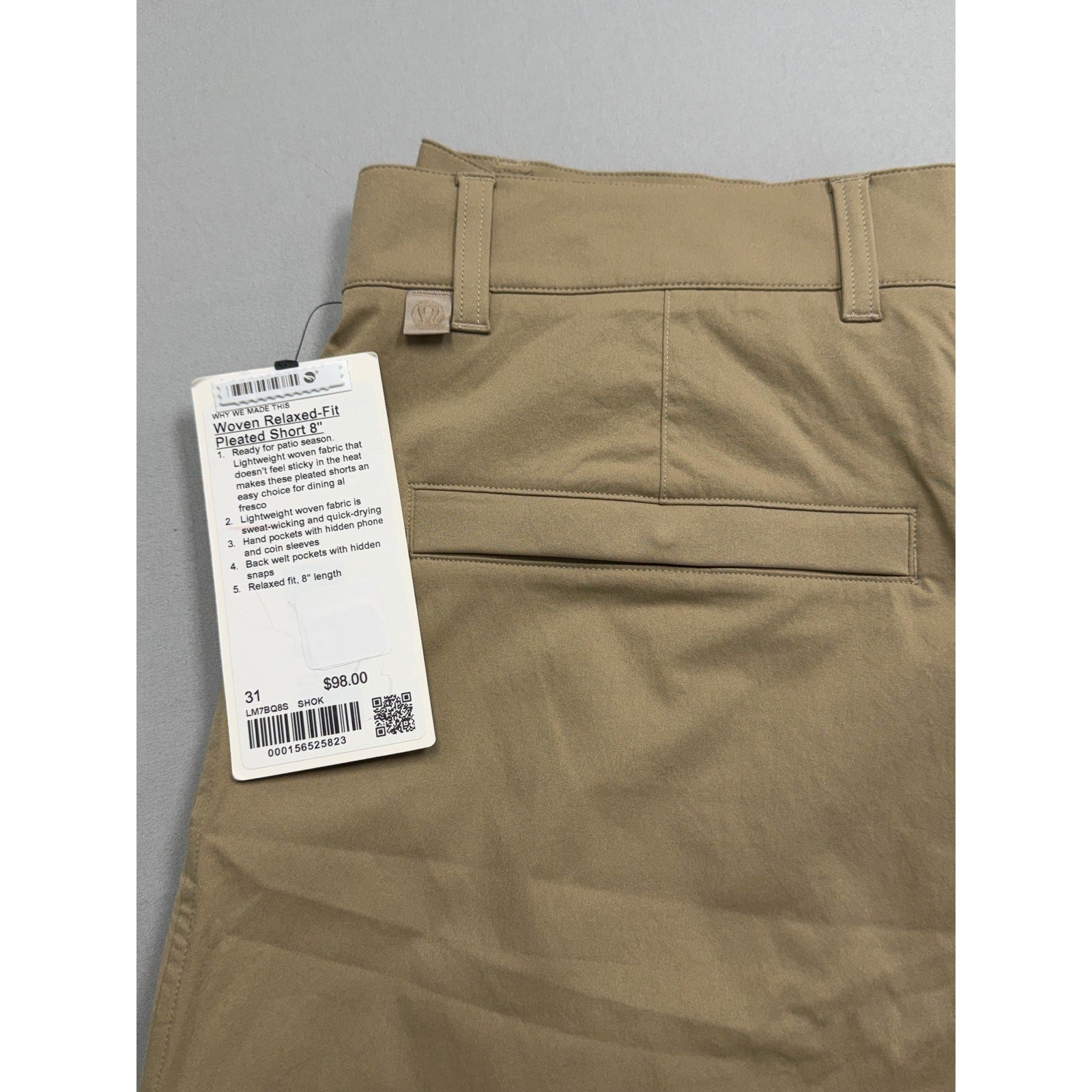 NWT Woven Relaxed-Fit Pleated Shorts – 8” Inseam, Size 31