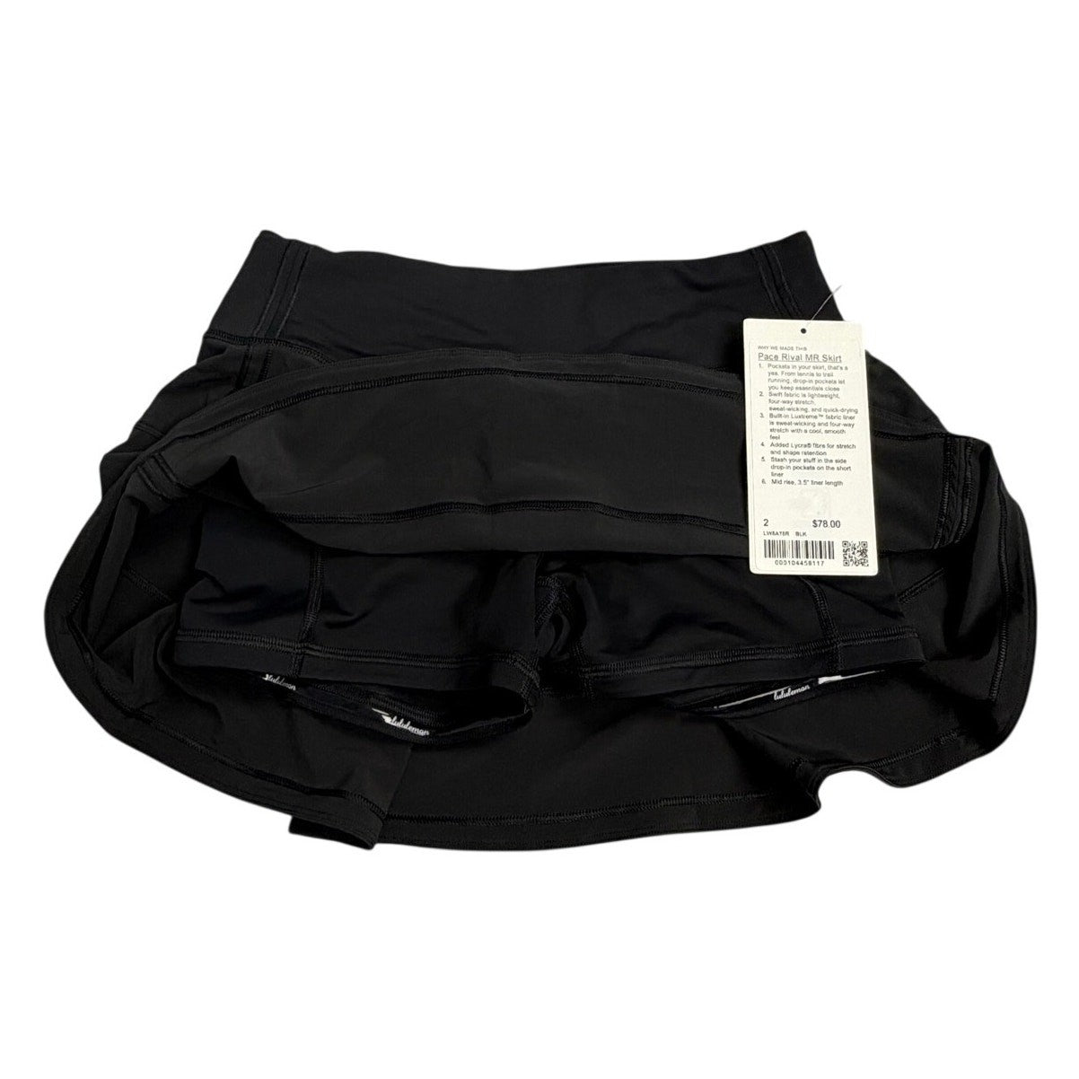 NWT Lululemon Pace Rival Mid-Rise Skirt – Black – Size 2