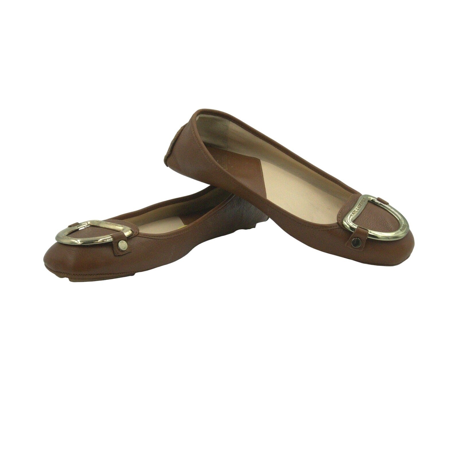 Karl Lagerfeld Paris Leather Buckle Ballet Flats – Tan Brown | Women’s 9