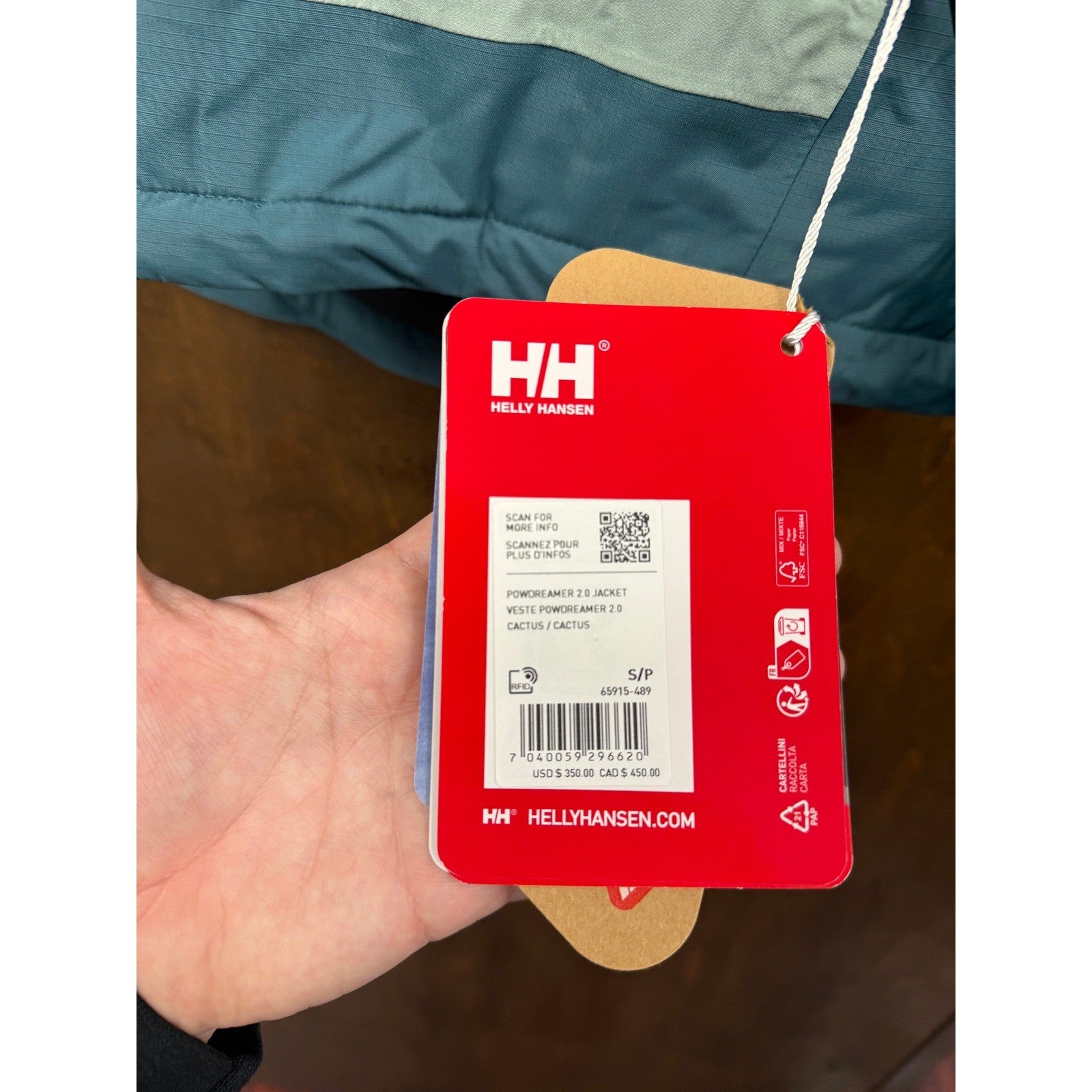 NWT Helly Hansen Powdreamer 2.0 Jacket Cactus (green) Size Small