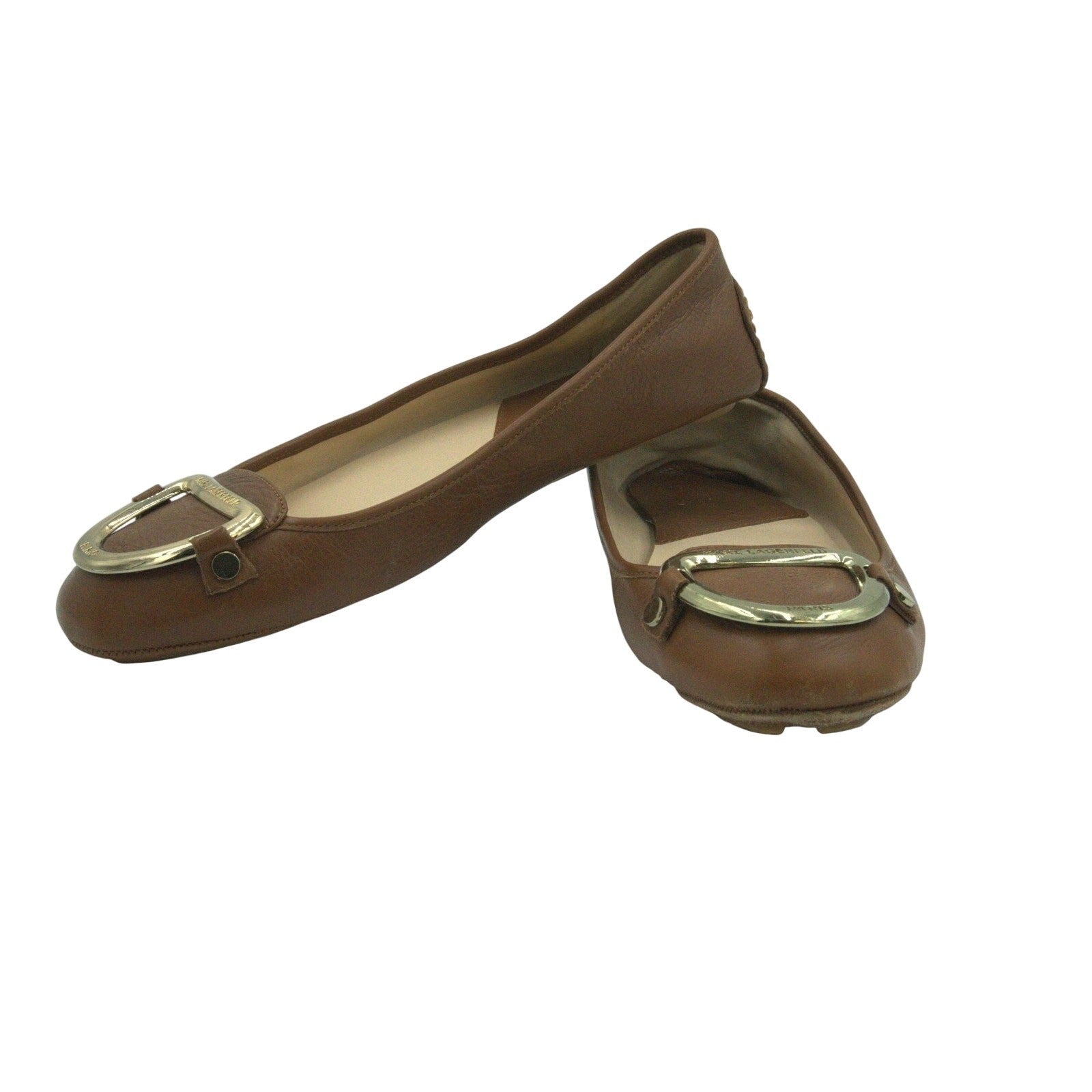 Karl Lagerfeld Paris Leather Buckle Ballet Flats – Tan Brown | Women’s 9