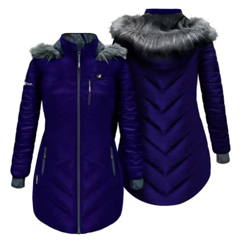 NWT ActionHeat 5V Heated Long Puffer Jacket with Hood for Ladies - Indigo - XS