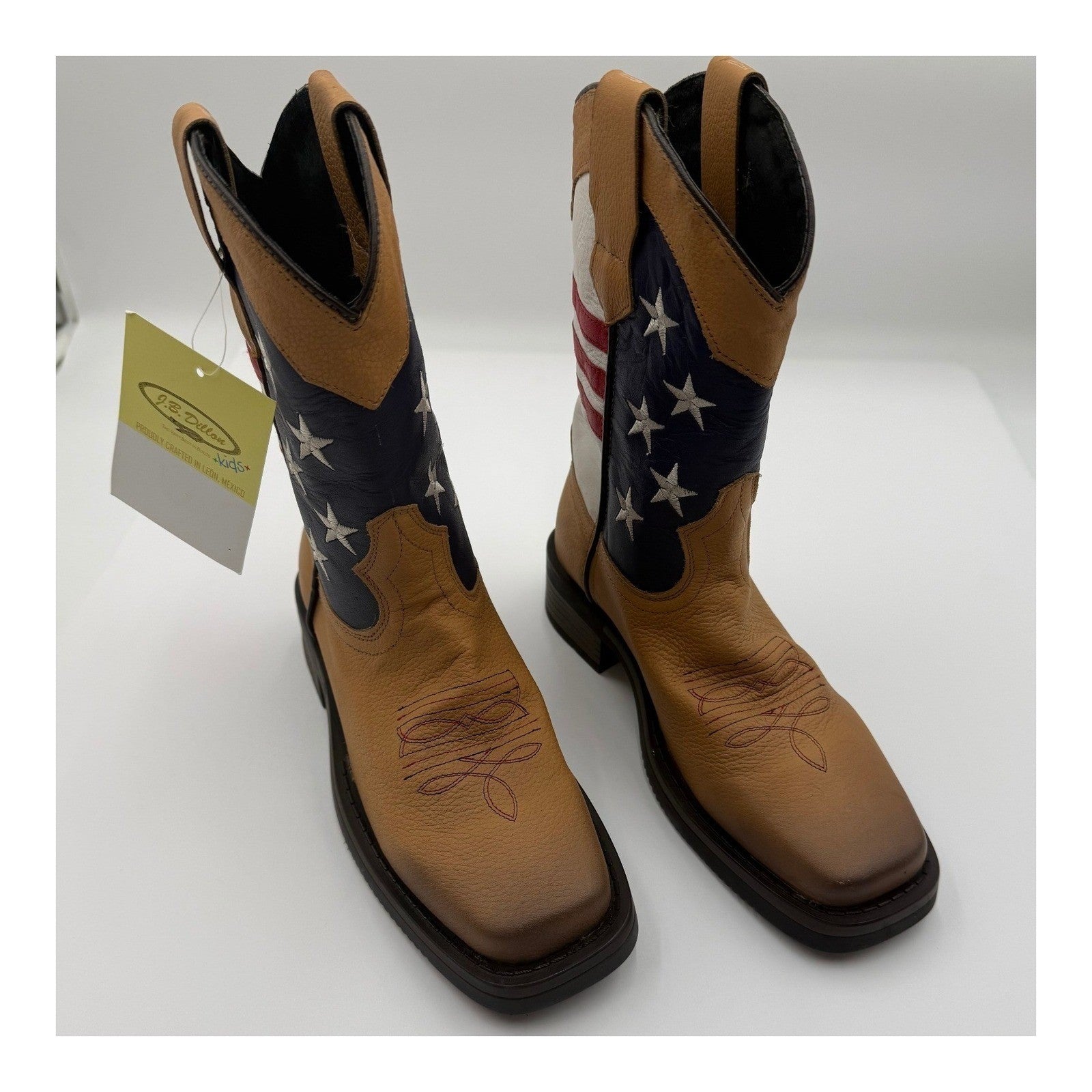 NWT J.B. DILLON KIDS USA FLAG LEATHER BOOTS YOUTH Size 3 MADE IN MEXICO