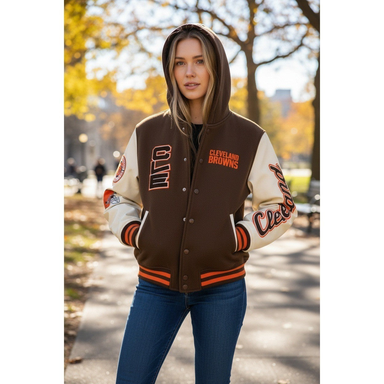 NWT The Wild Collective Women's Varsity Jackey Cleveland Browns - Small