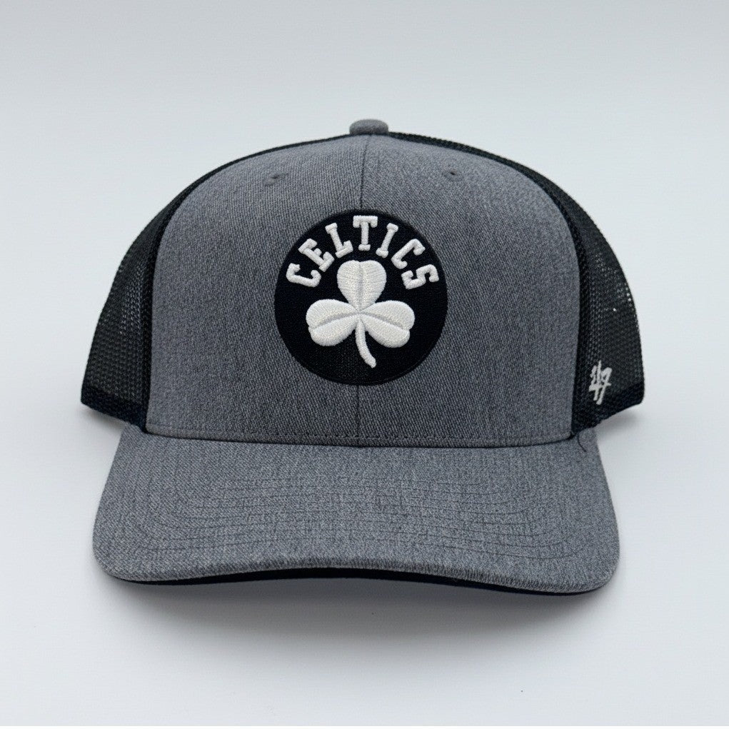 Boston Celtics '47 Brand Trucker Hat Gray Black Mesh Snapback NBA