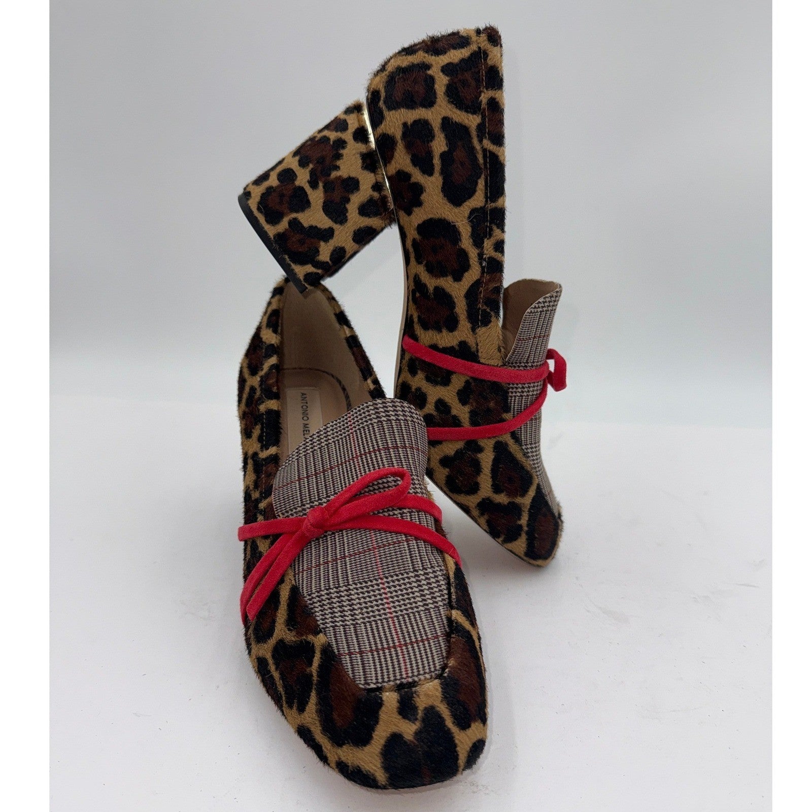 Antonio Melani Leopard Print (Sheared Lamb Fur (Real Fur) RN58909 Block Heel 9W
