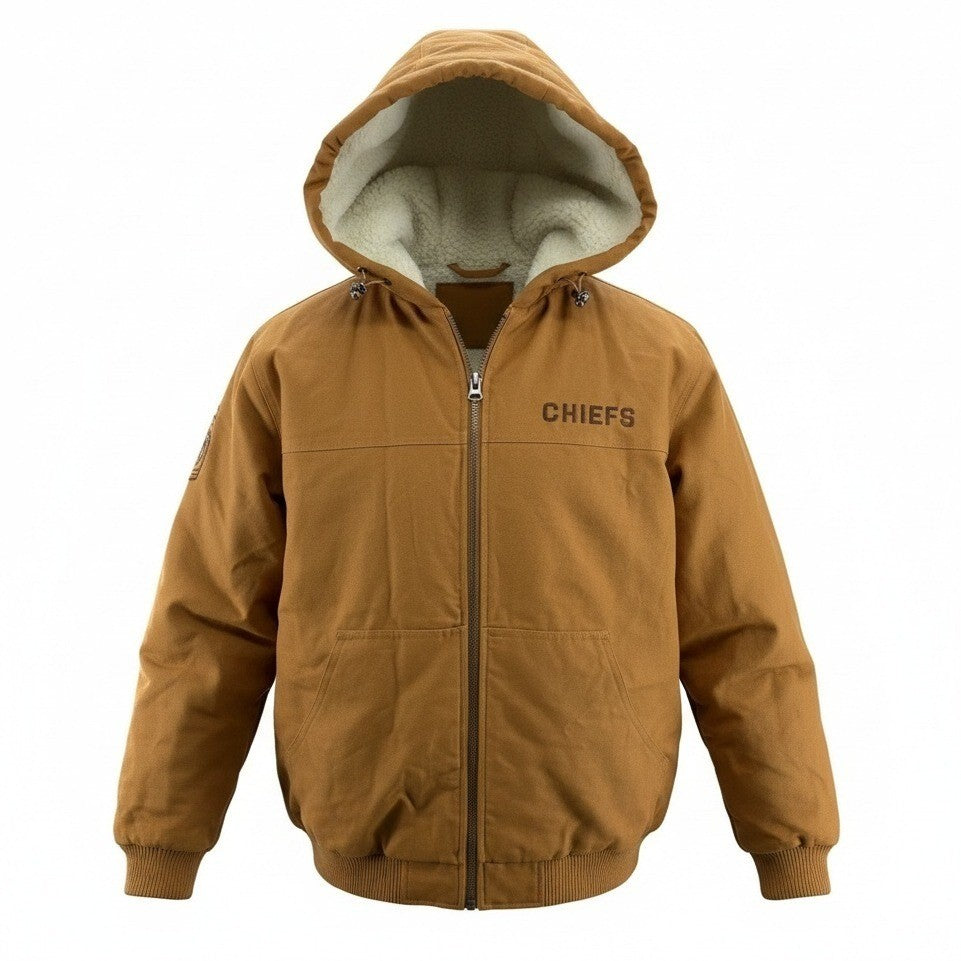 🏈 NEW NFL Kansas City Chiefs Flannel Sherpa Hoodie Men's Small | Tan Canvas