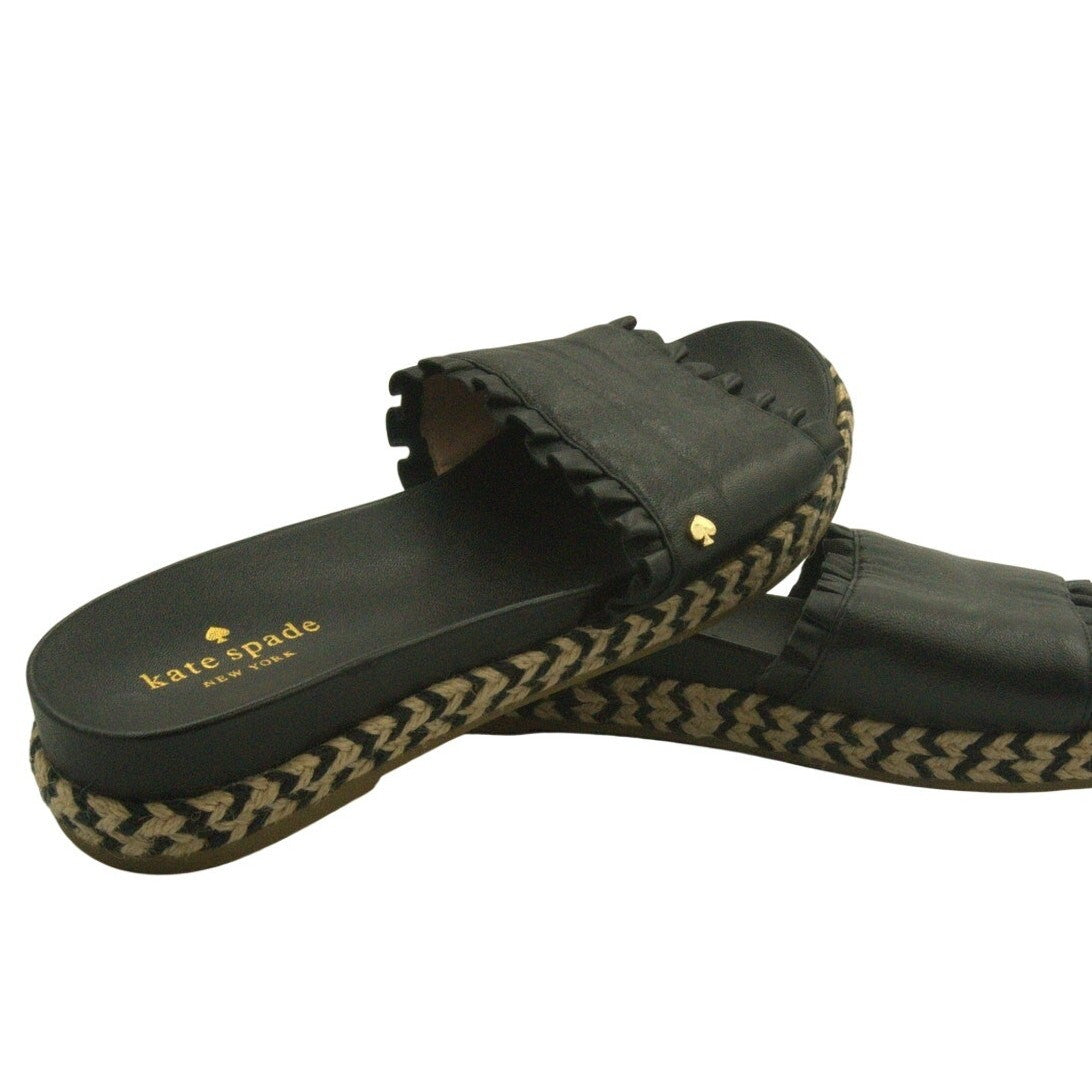 Kate Spade New York Espadrille Slide Sandals Ruffle Trim Black | Women’s 8.5W