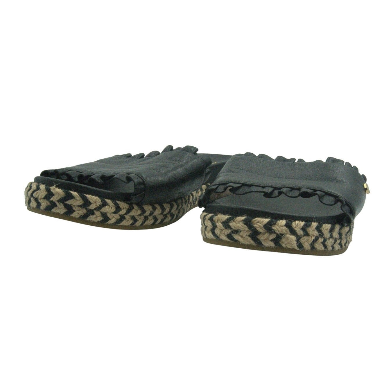 Kate Spade New York Espadrille Slide Sandals Ruffle Trim Black | Women’s 8.5W