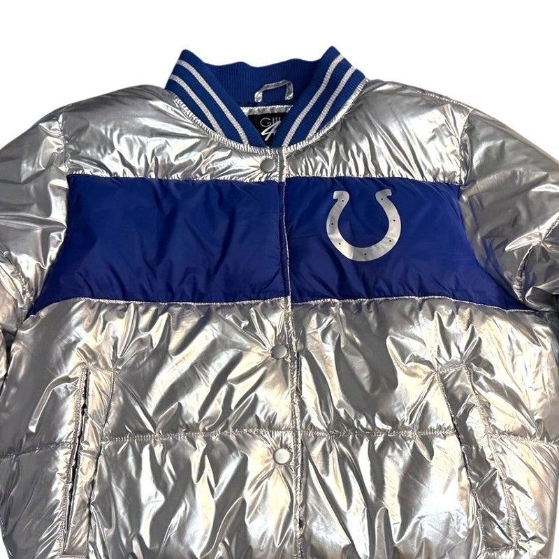 NWOT GH4Her Colts Metallic Silver Puffer Jacket Women's Large