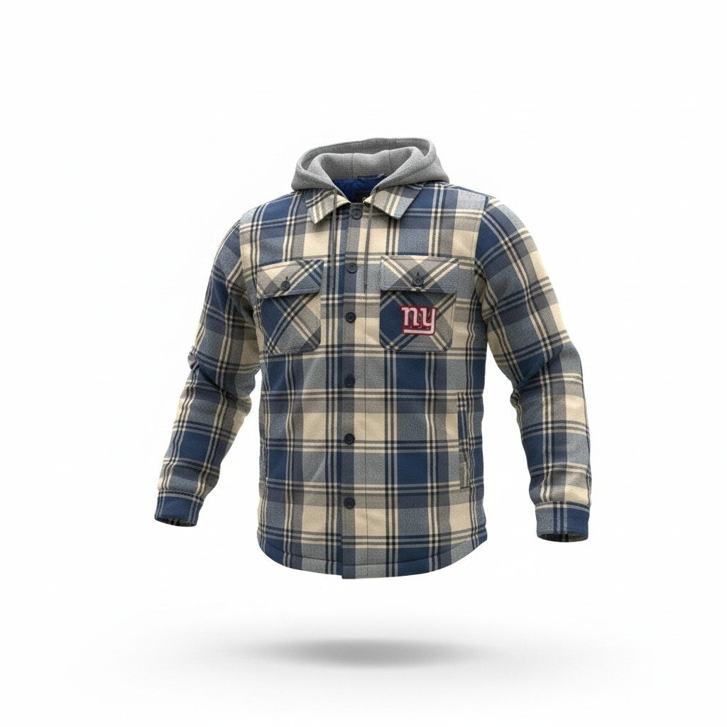 NFL New York Giants Hooded Flannel Jacket – Men’s Small – Quilted Lined