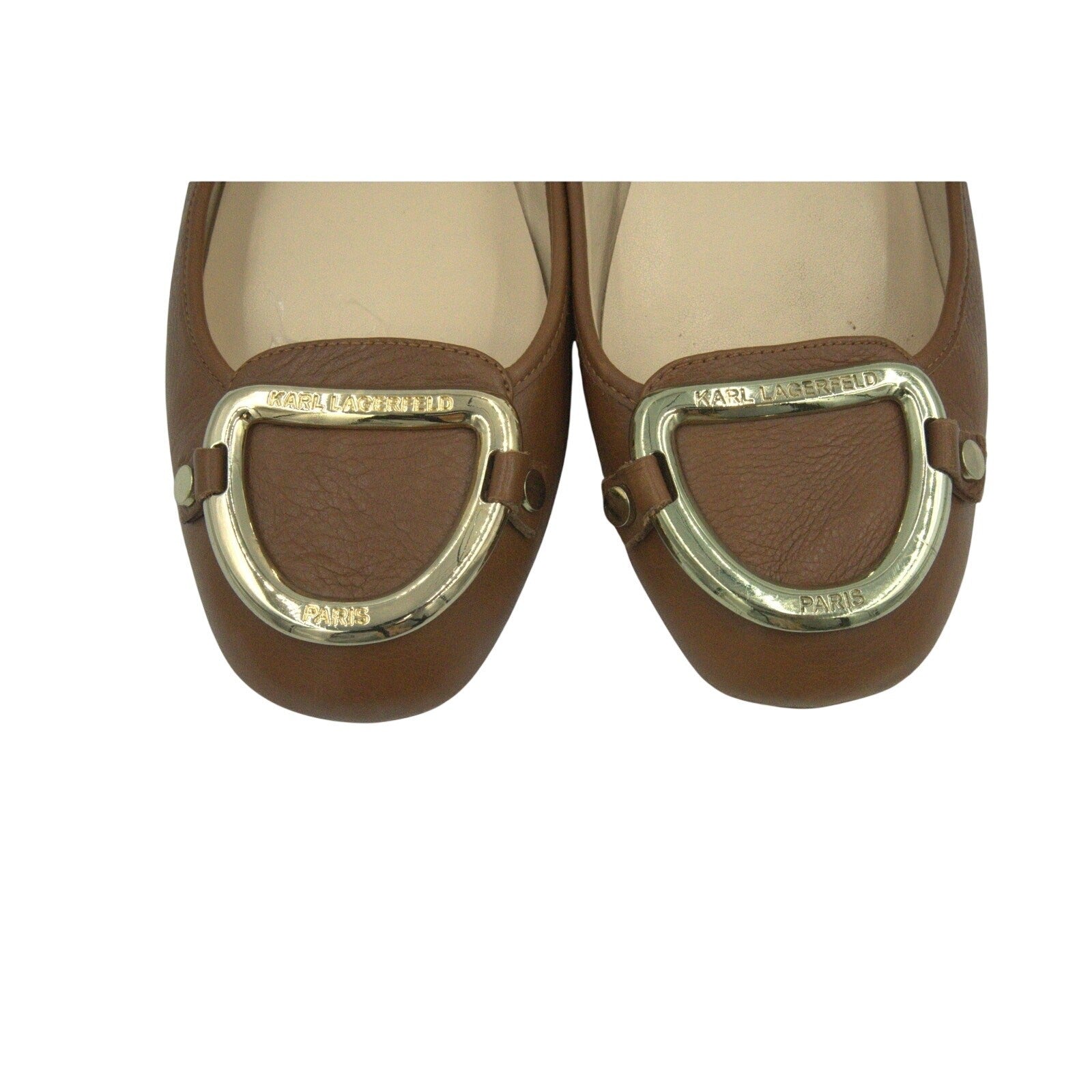 Karl Lagerfeld Paris Leather Buckle Ballet Flats – Tan Brown | Women’s 9