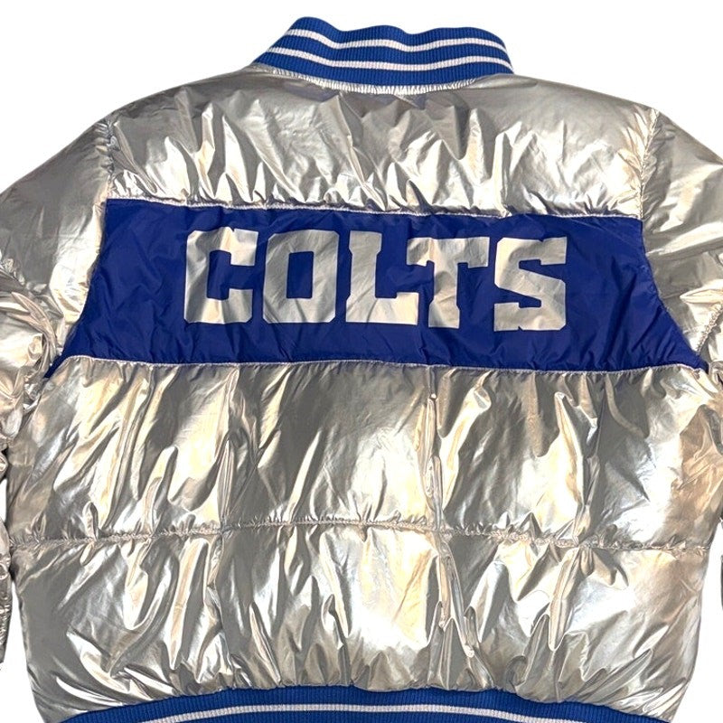 NWOT GH4Her Colts Metallic Silver Puffer Jacket Women's Large