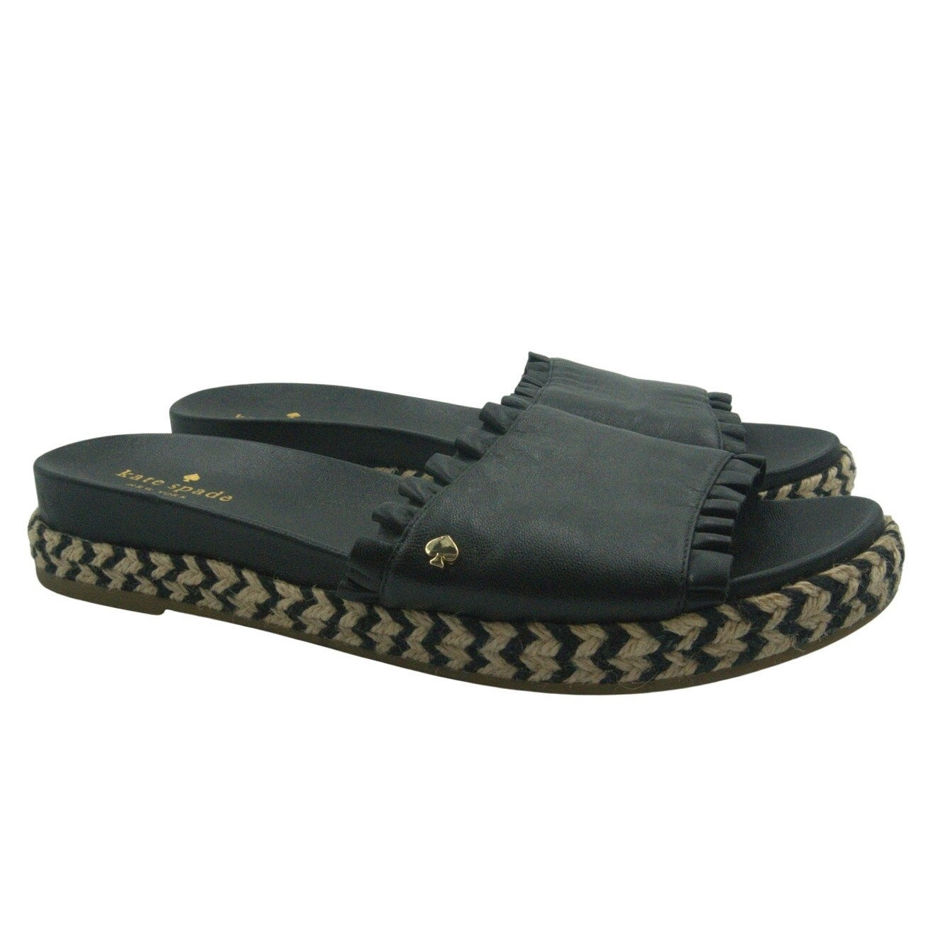 Kate Spade New York Espadrille Slide Sandals Ruffle Trim Black | Women’s 8.5W
