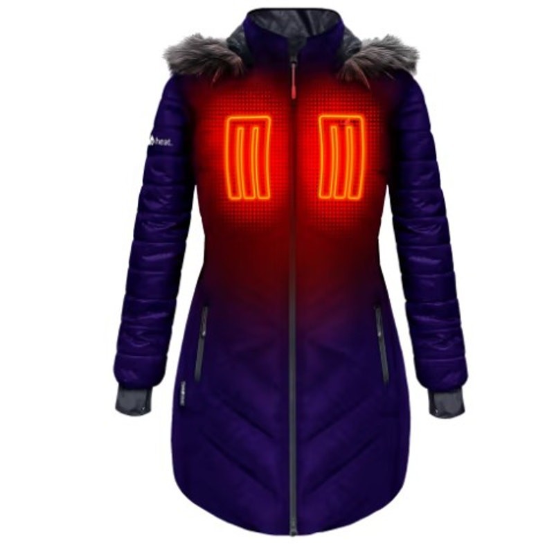 NWT ActionHeat 5V Heated Long Puffer Jacket with Hood for Ladies - Indigo - XS