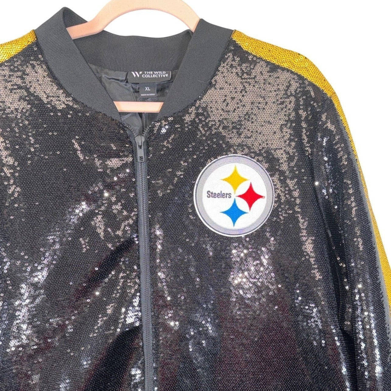 NWT The Wild Collective Sequin Pittsburgh "Steelers" Full-Zip Jacket Women's Med