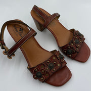 Patricia Nash Italian Leather Floral Studded Sandals Brown Women's 9.5