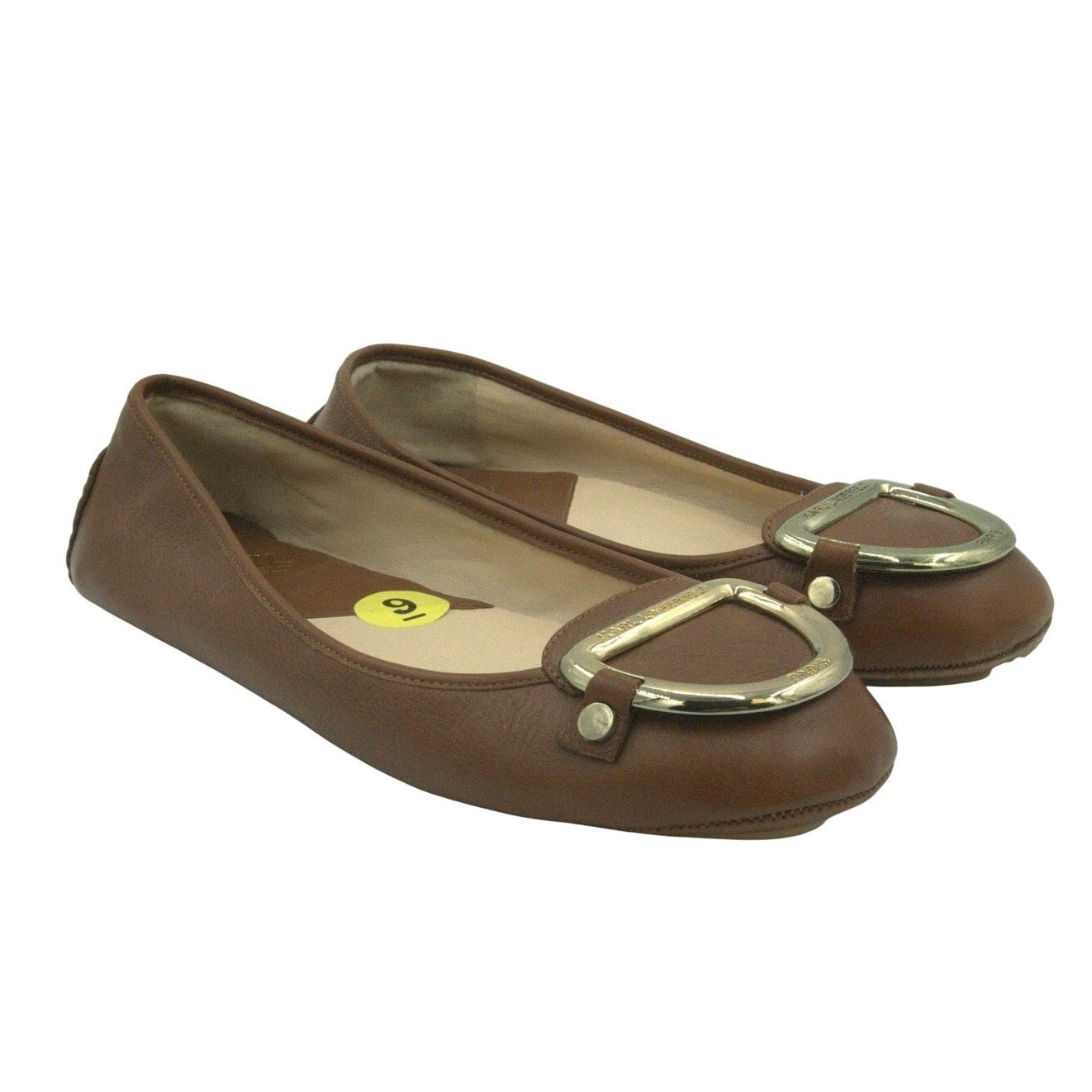 Karl Lagerfeld Paris Leather Buckle Ballet Flats – Tan Brown | Women’s 9