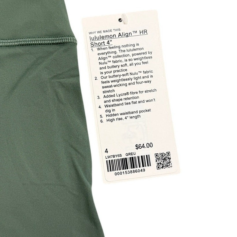 NWT Lululemon Align HR Short 4" GREU