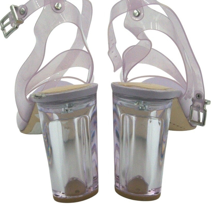Gianni Bini Liyra Clear Ankle Strap Block Heel Sandals – Purple | Women’s 9M