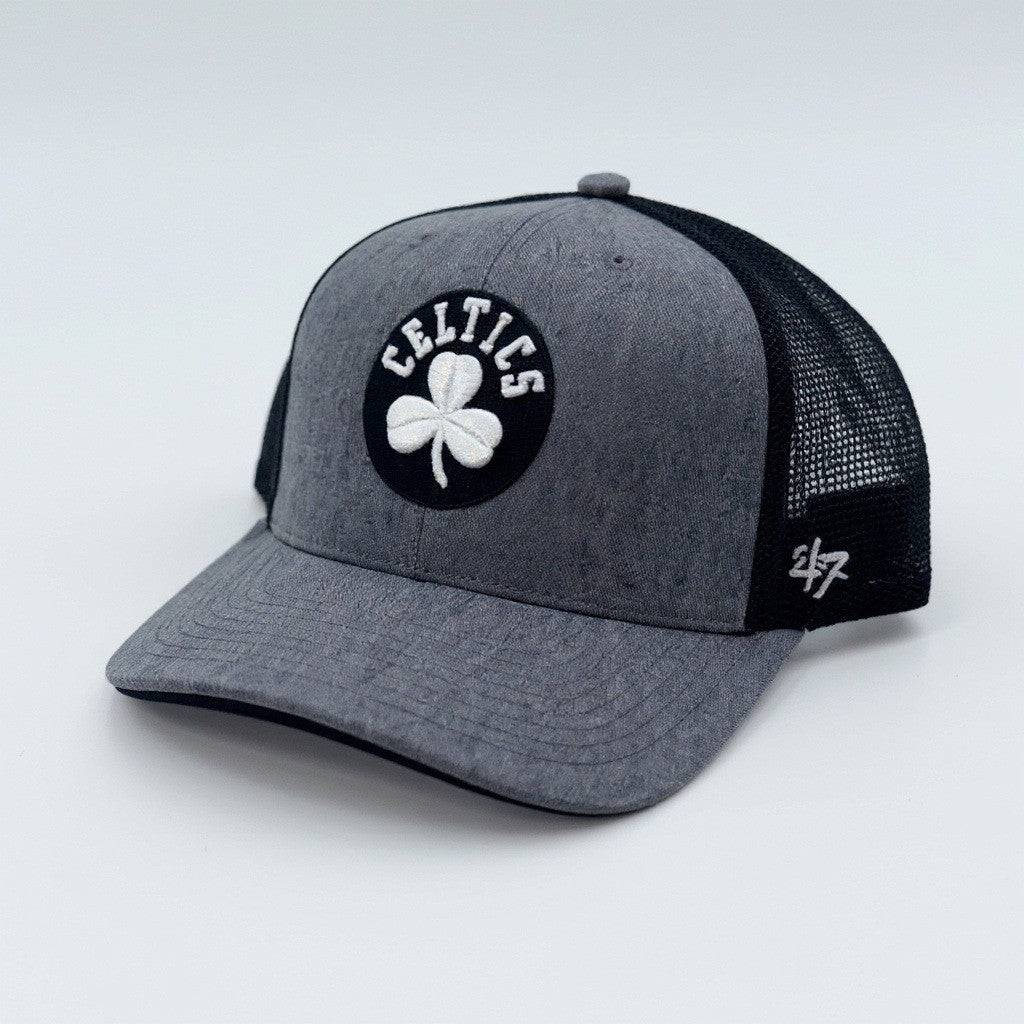 Boston Celtics '47 Brand Trucker Hat Gray Black Mesh Snapback NBA