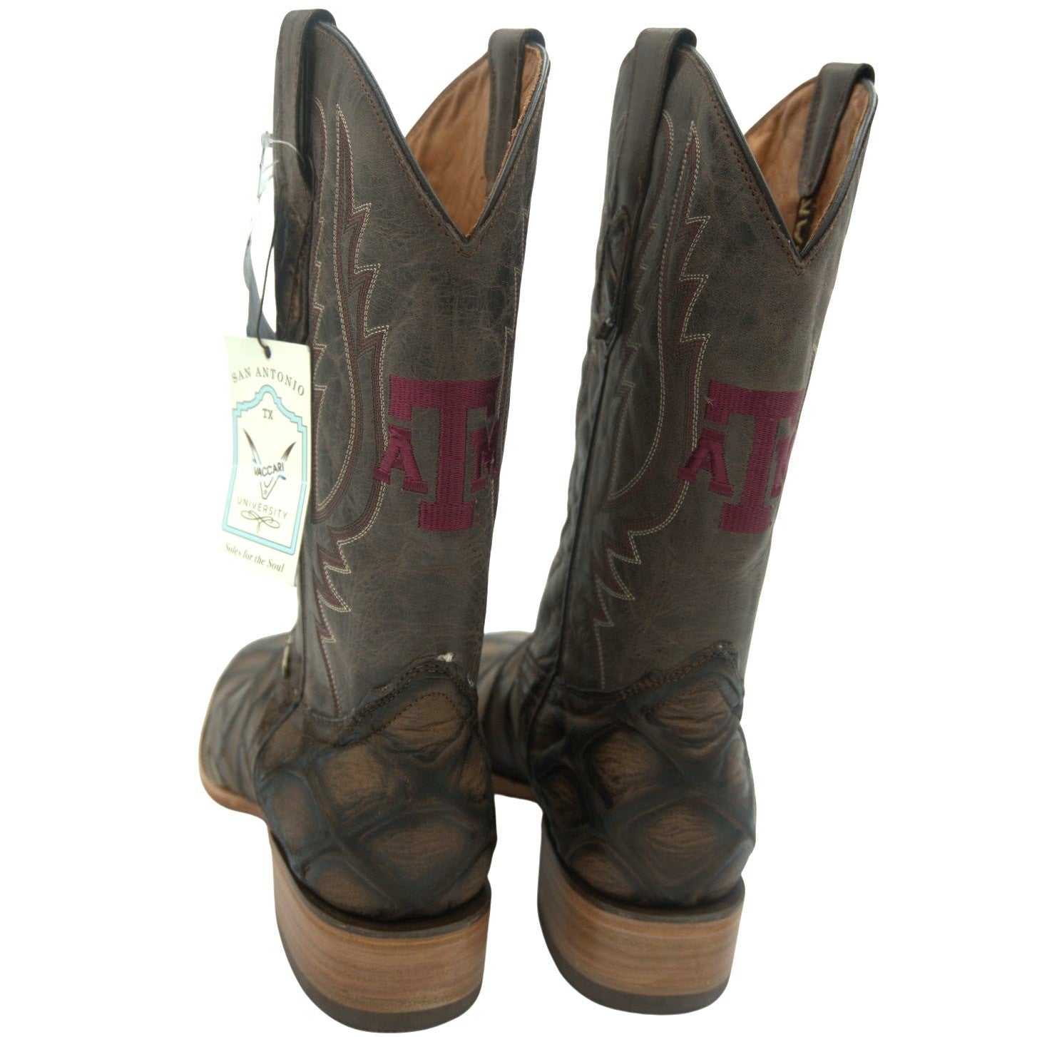 NWT Vaccari University “Texas A&M” Genuine Leather Cognac Boots Men's 12