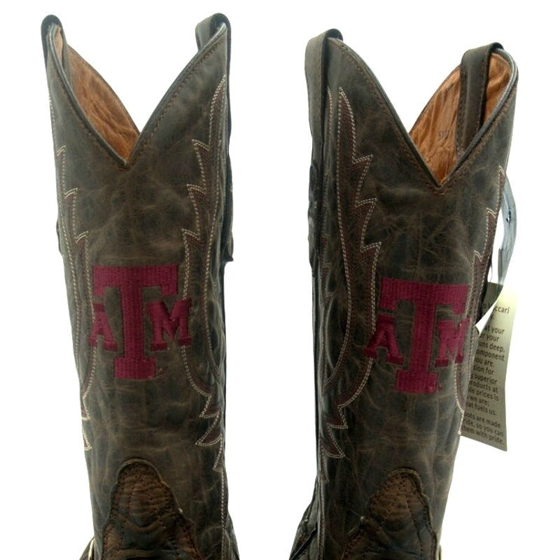 NWT Vaccari University “Texas A&M” Genuine Leather Cognac Boots Men's 12