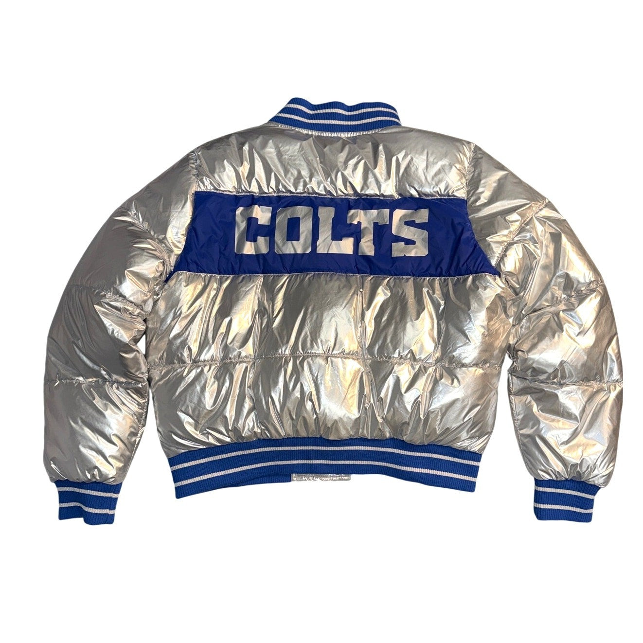 NWOT GH4Her Colts Metallic Silver Puffer Jacket Women's Large